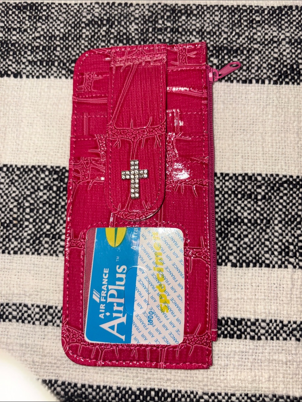 Pink Rhinestone Cross card slots wallet with zipper pocket